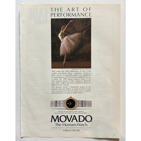 Accessories - Vintage 1990 Movado Watch Ballerina Lord & Taylor Store Advertisement Print Ad